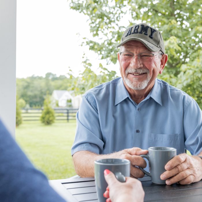 Retired Army veteran enjoys morning coffee with his wife before running errands